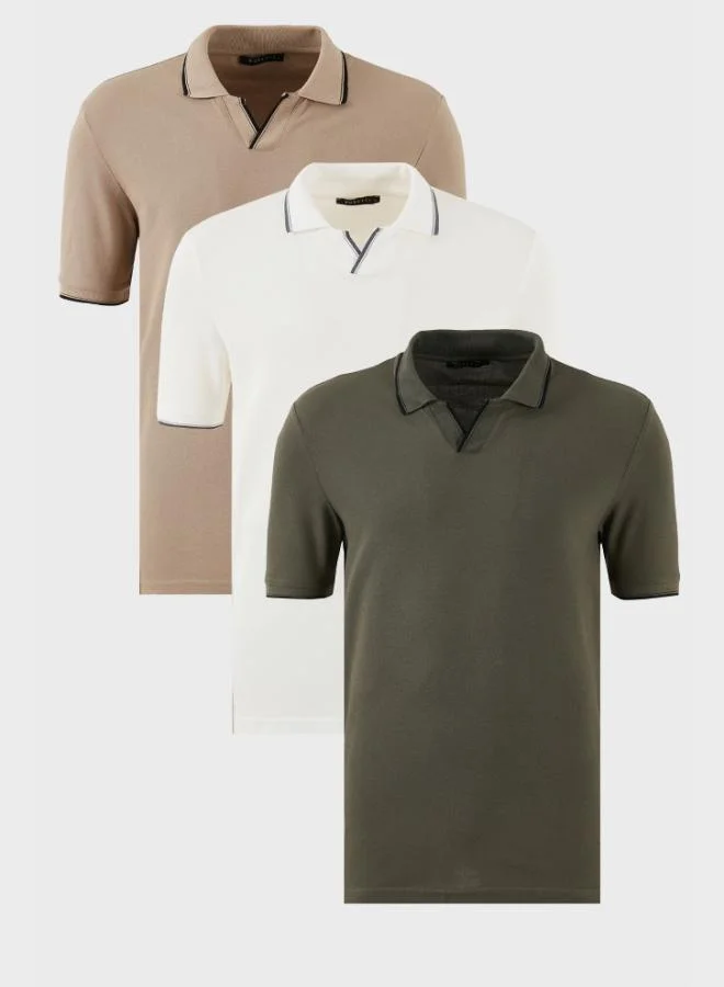 Buratti Cotton Regular Fit Stripe Detailed 3-Pack Polo Collar T-Shirt Men's Polo Collar T-Shirt 5902964S3